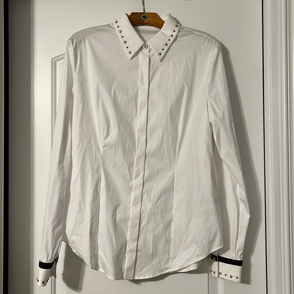 Versace stretchy dress shirt. Size 50. White, black, gold